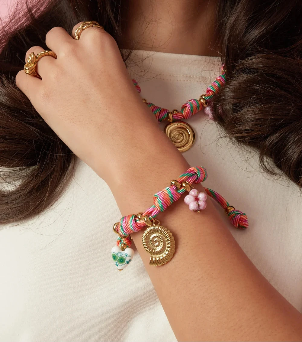 "Siren" Multi-Charm Woven Cord Bracelet
