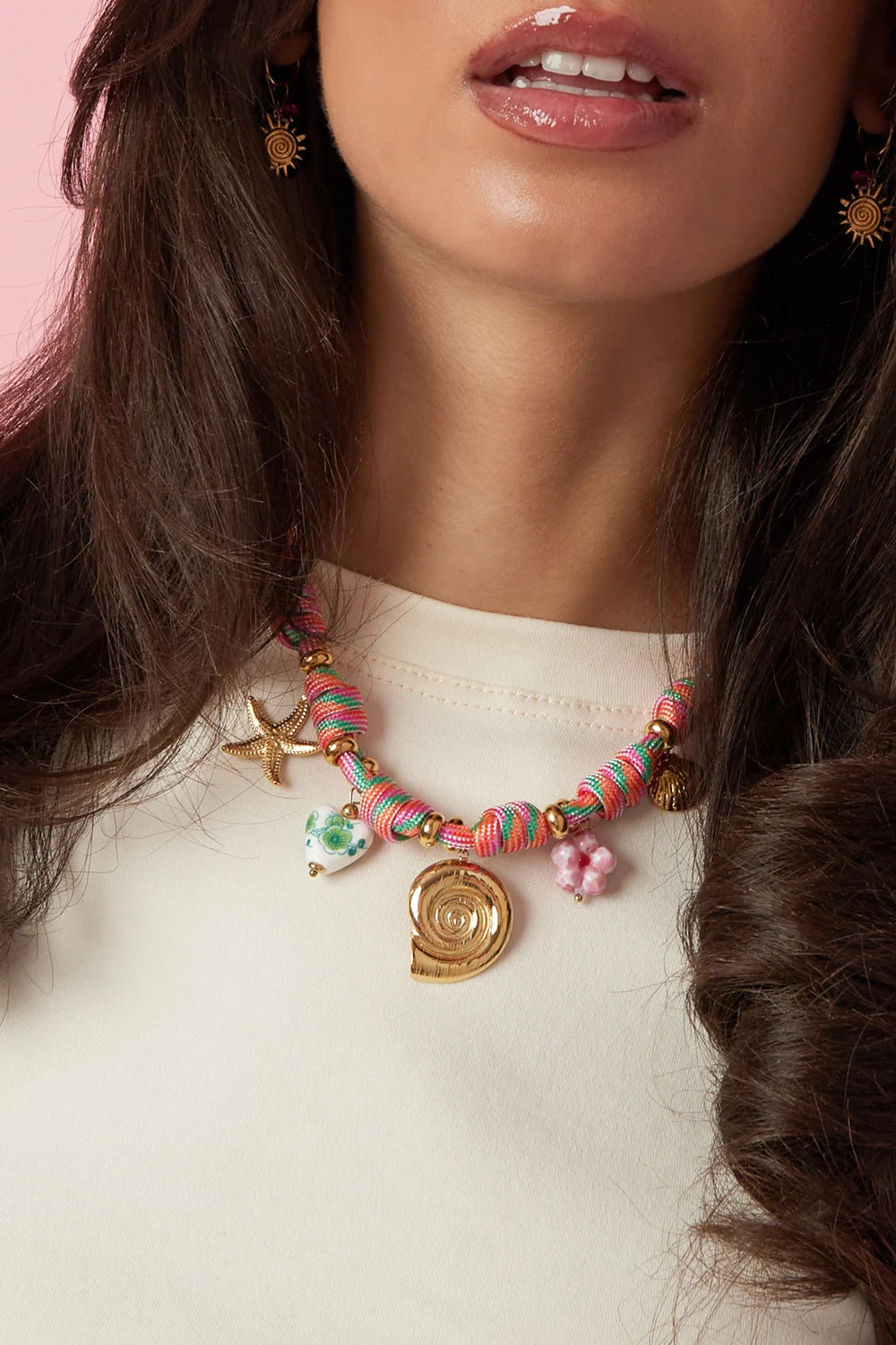 "Siren" Multi-Charm Woven Cord Necklace
