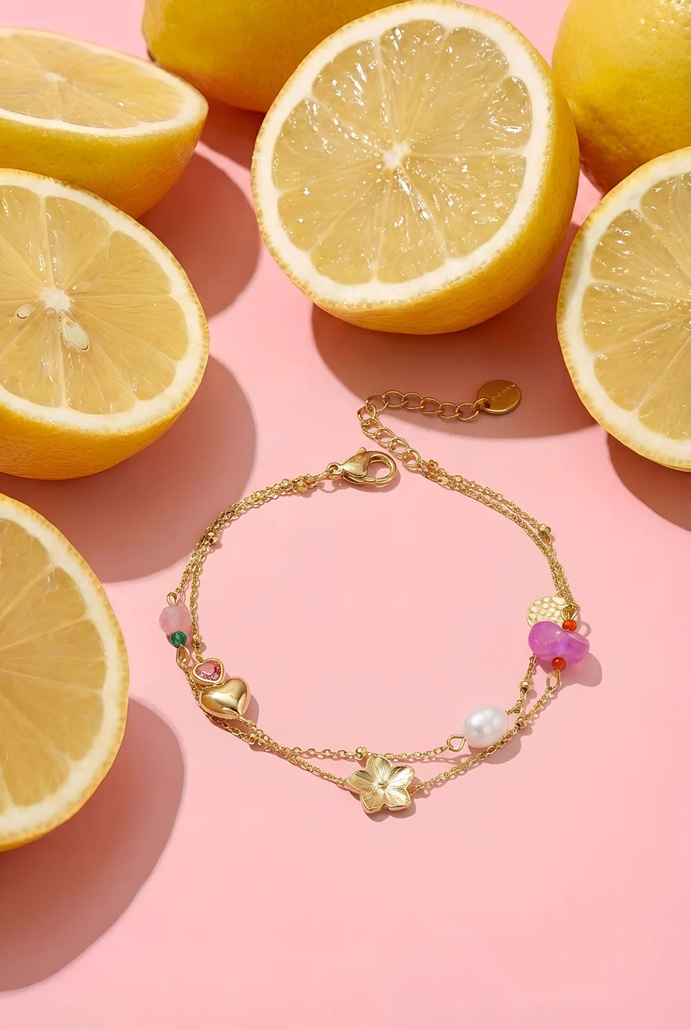 "Petale" Mixed-Stone Charm Layered Bracelet