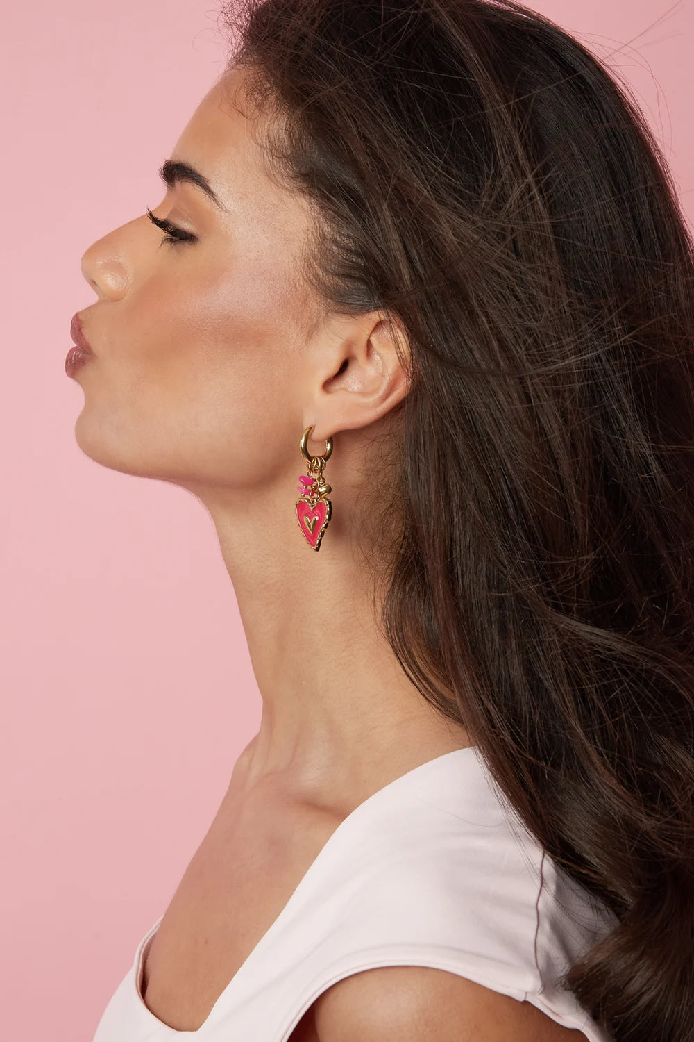 "Chérie" Enamel Heart Charm Huggie Earrings