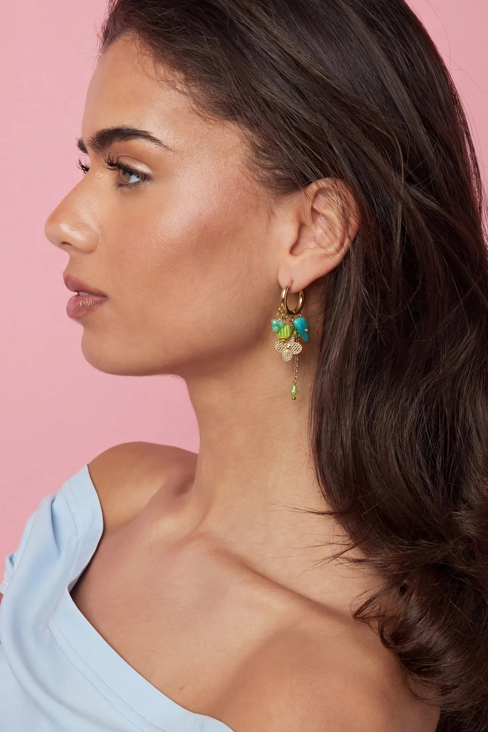 "Isola Bloom" Turquoise & Clover Charm Hoops