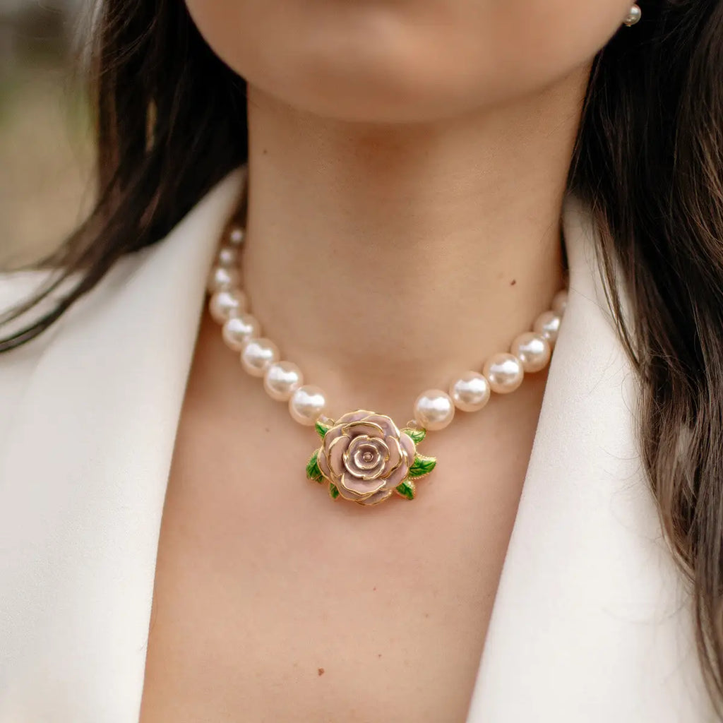 "Jordan Rose" Vintage Rose & Pearl Necklace