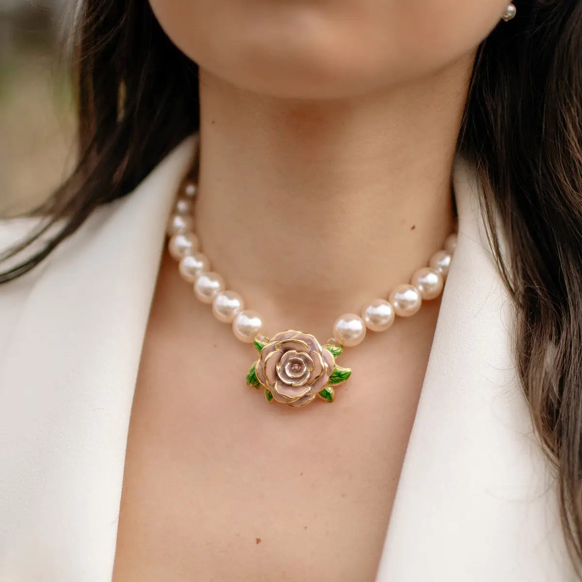 "Jordan Rose" Vintage Rose & Pearl Necklace