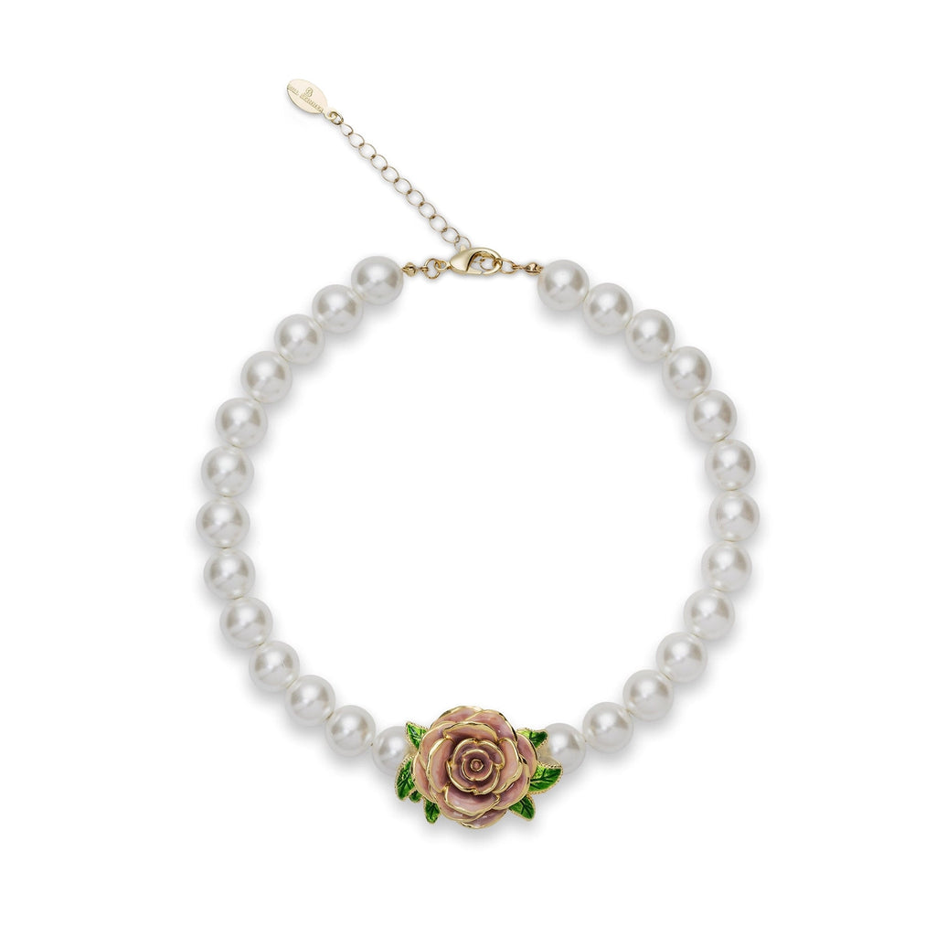 "Jordan Rose" Vintage Rose & Pearl Necklace