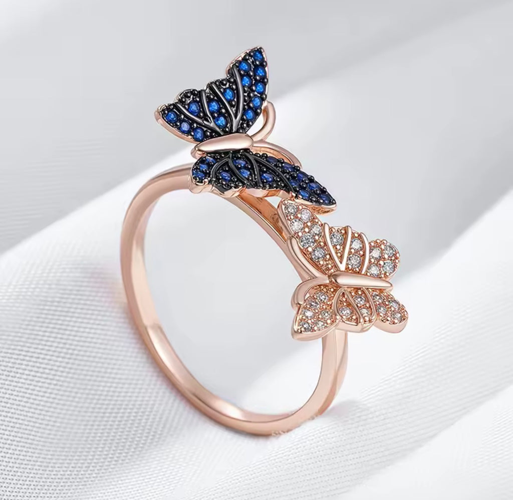 "Mariposa" Dual Butterfly Crystal Statement Ring
