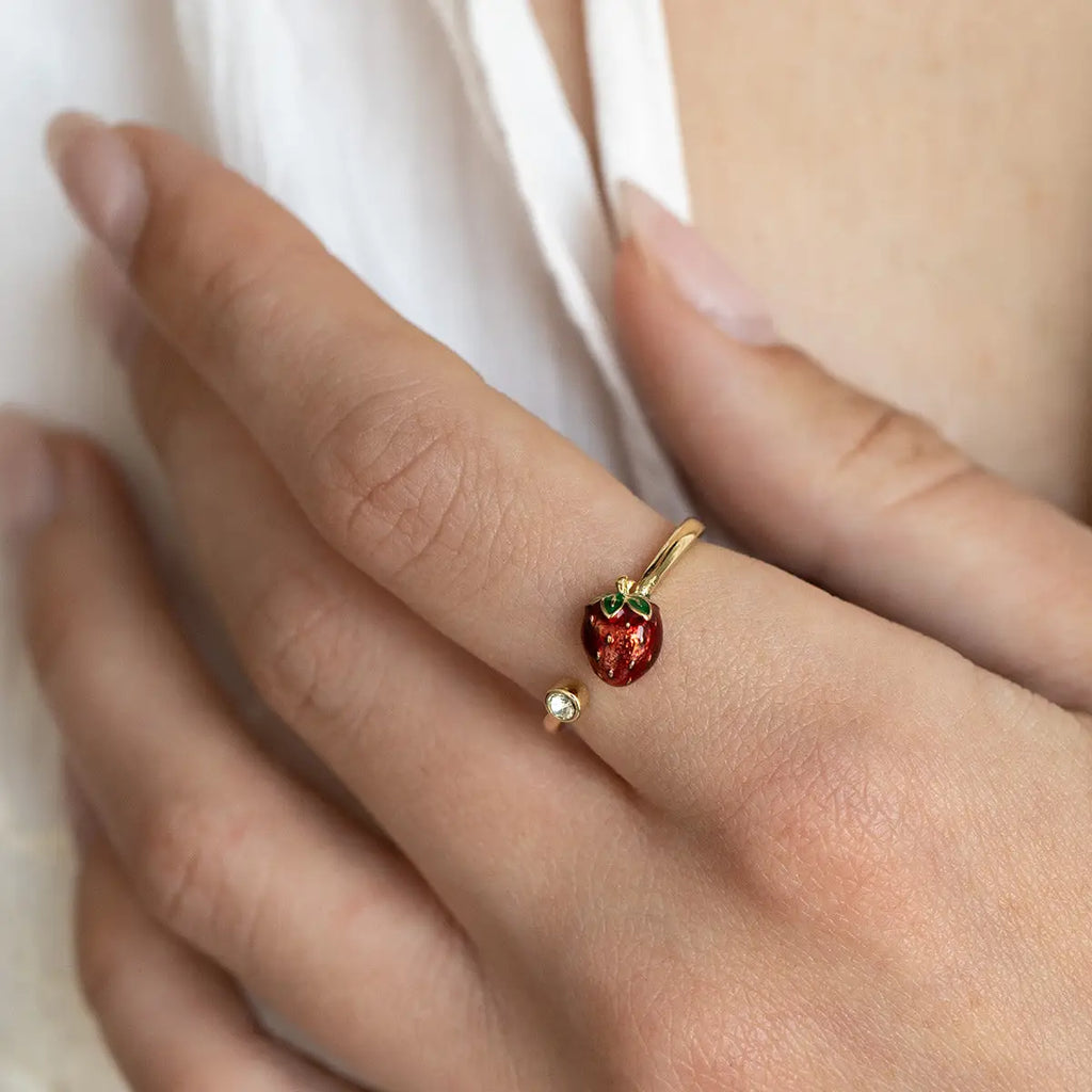 "Wild Strawberry" Enamel Open Ring