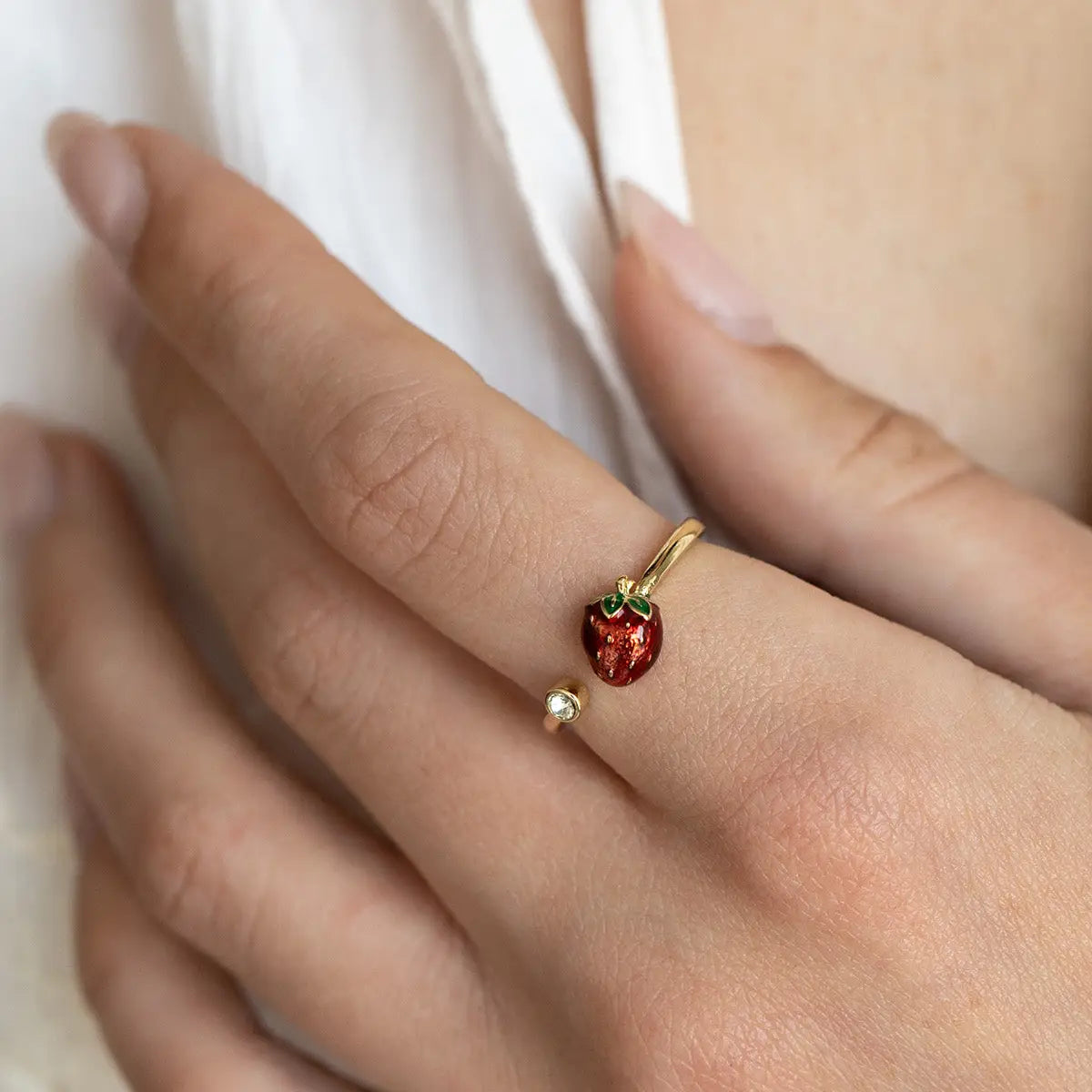 "Wild Strawberry" Enamel Open Ring