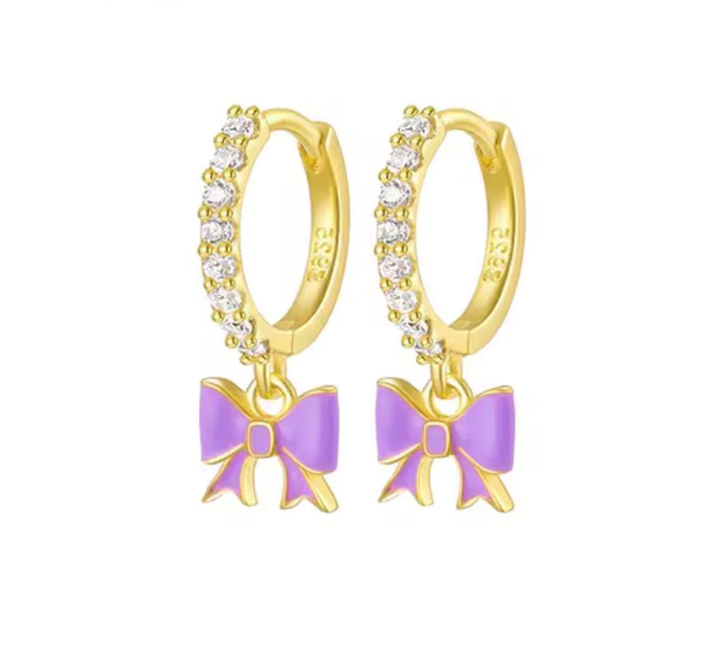 "Colette" Pink Bow Huggie Hoop Earrings