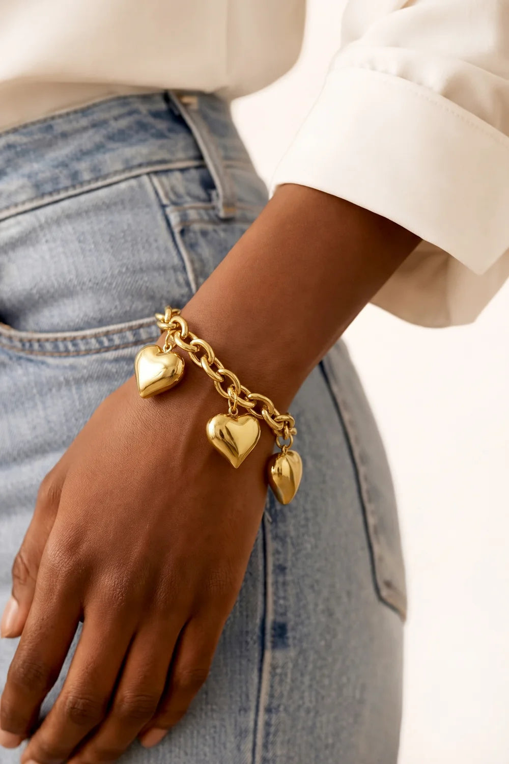 "Amour" Puffy Heart Charm Bracelet