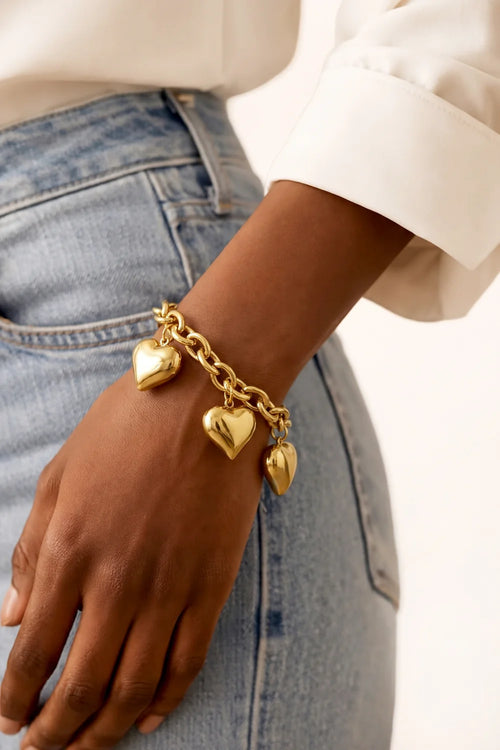 "Amour" Puffy Heart Charm Bracelet