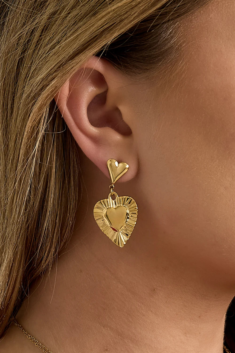 "Amour" Fluted Heart Drop Earrings