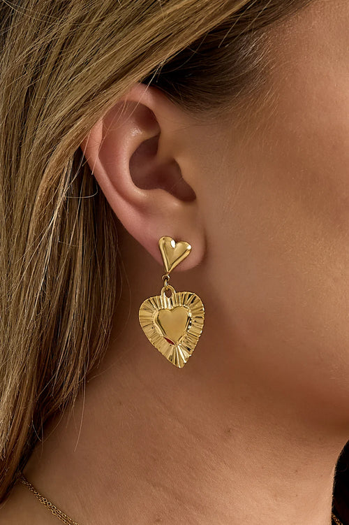 "Amour" Fluted Heart Drop Earrings
