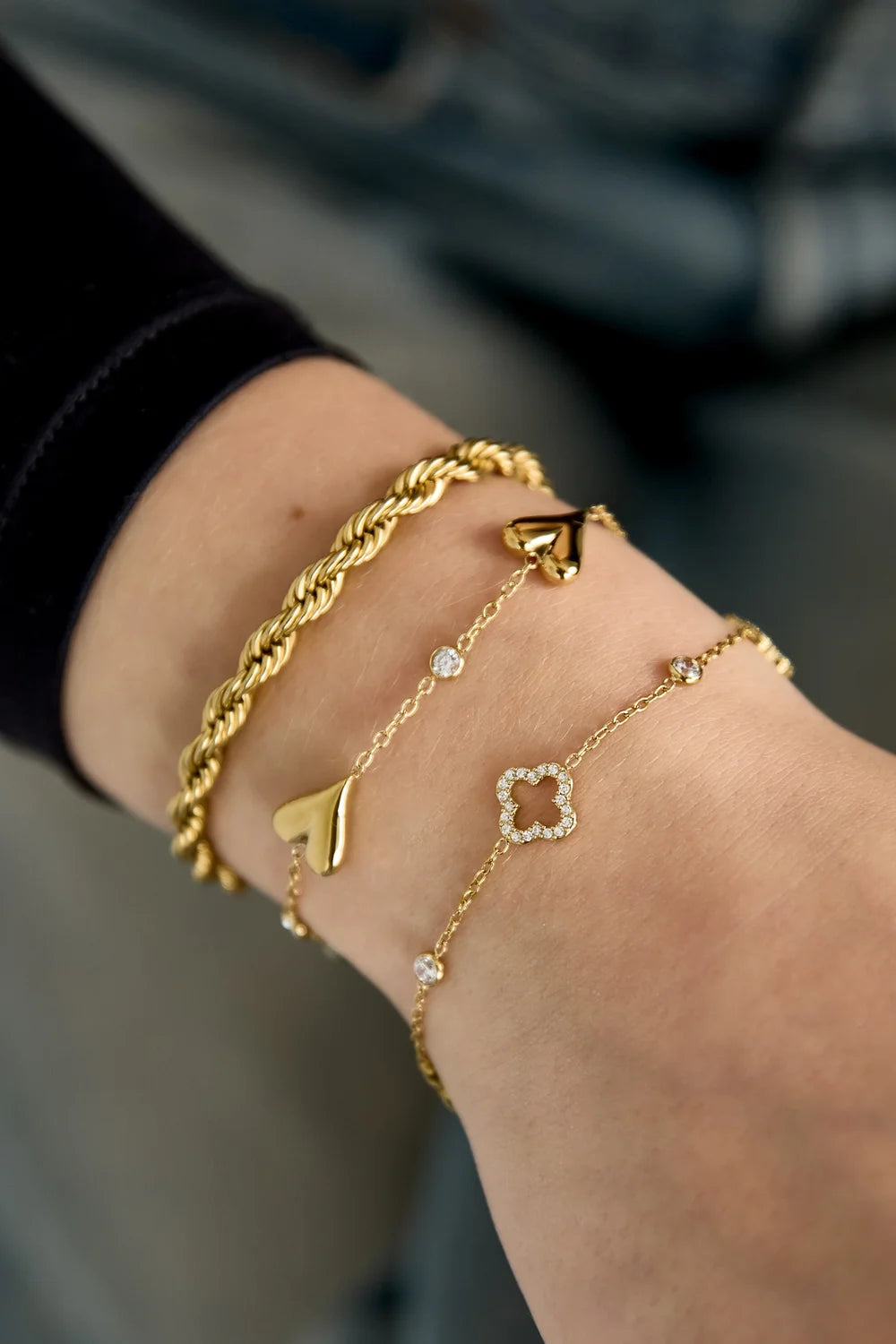 "Giselle" Open Clover & Solitaire Station Bracelet