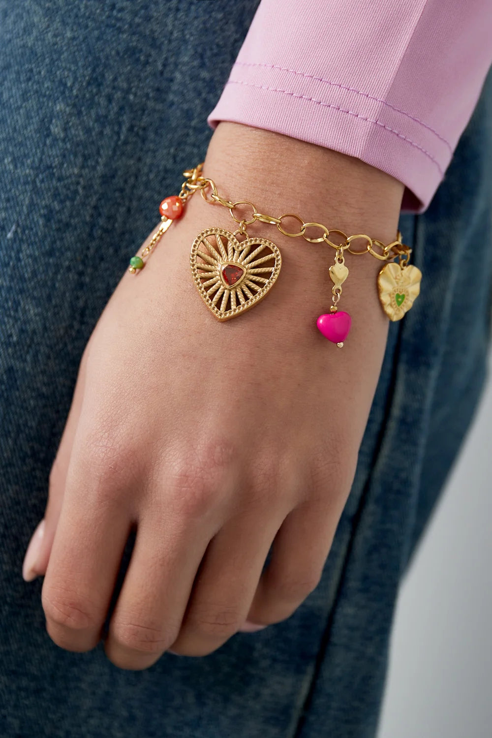 "Amour Sacré" Heart Sunburst Charm Bracelet