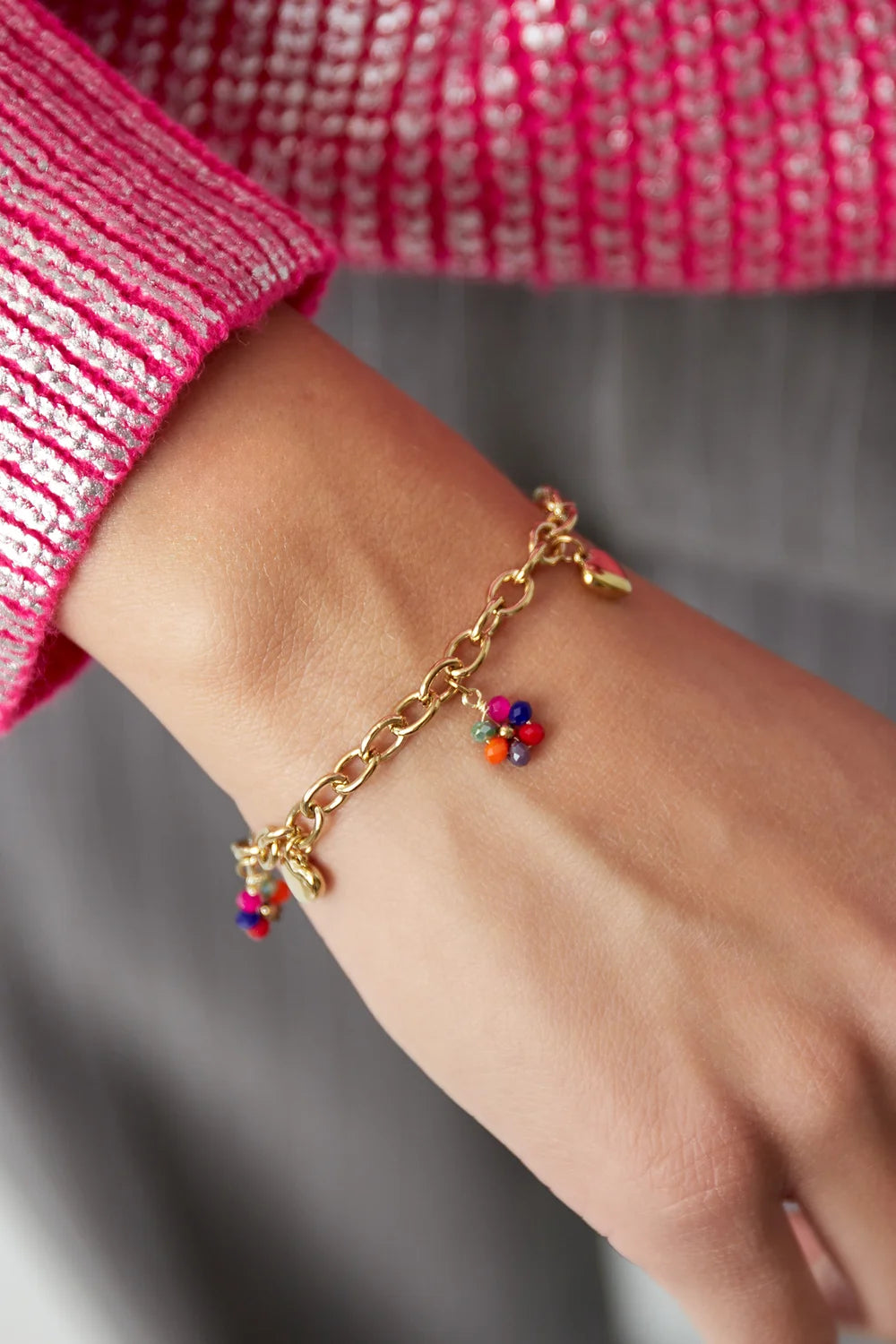 "Festa" Beaded Blossom & Heart Charm Bracelet