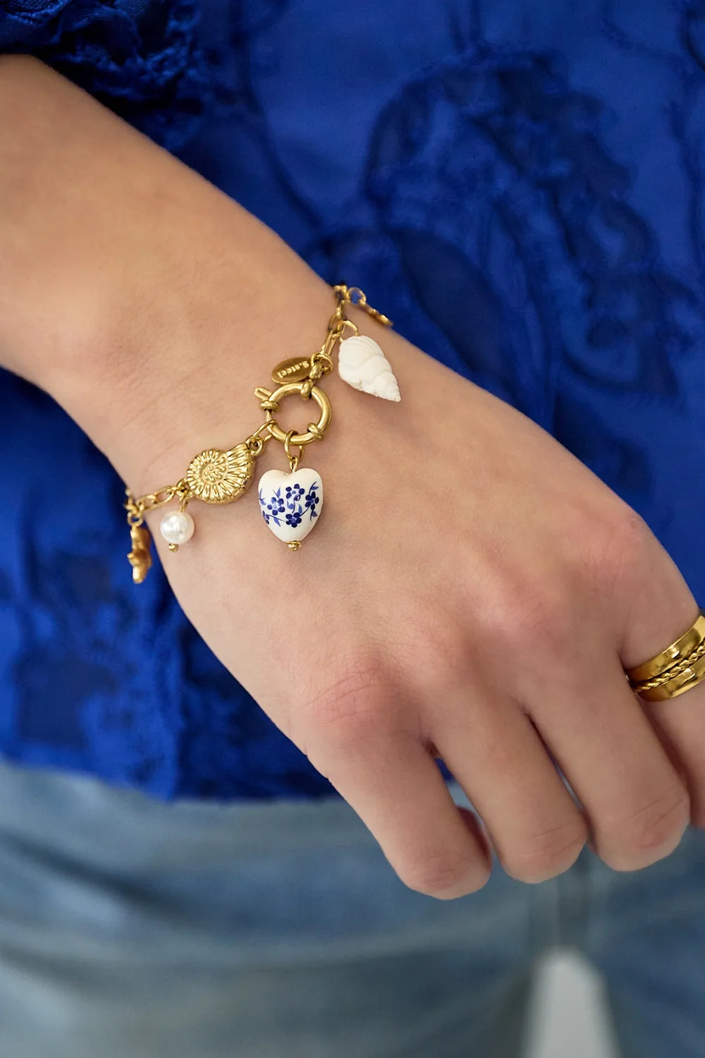 "Riviera Marine" Porcelain Heart & Ocean Charm Bracelet