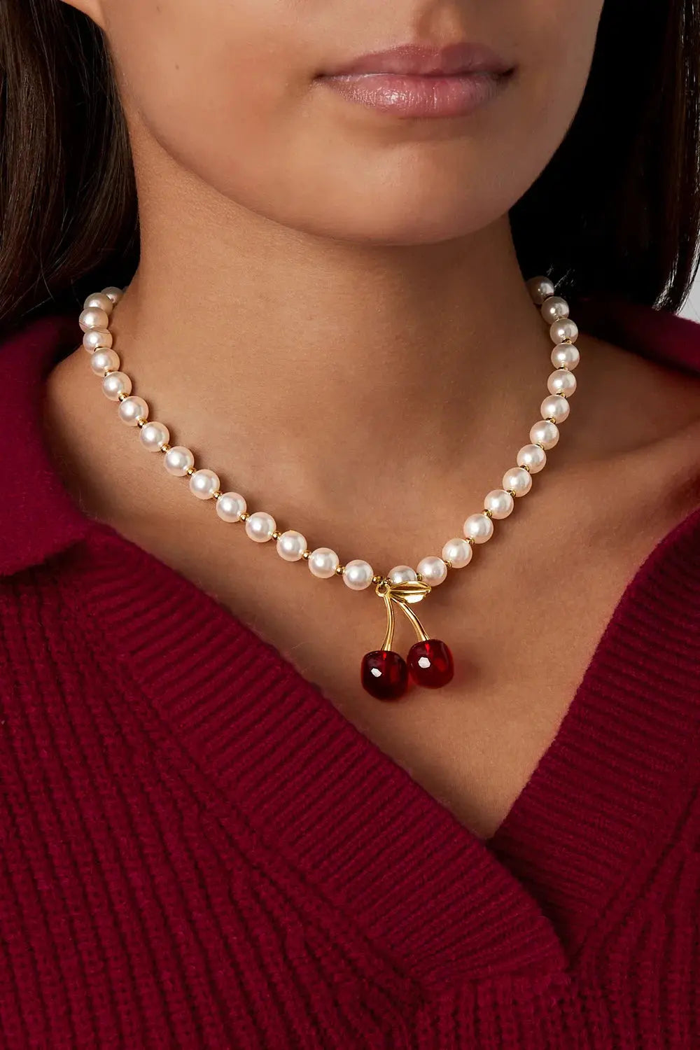 "Cerise" Cherry Pearl Drop Necklace Ailani Jewels