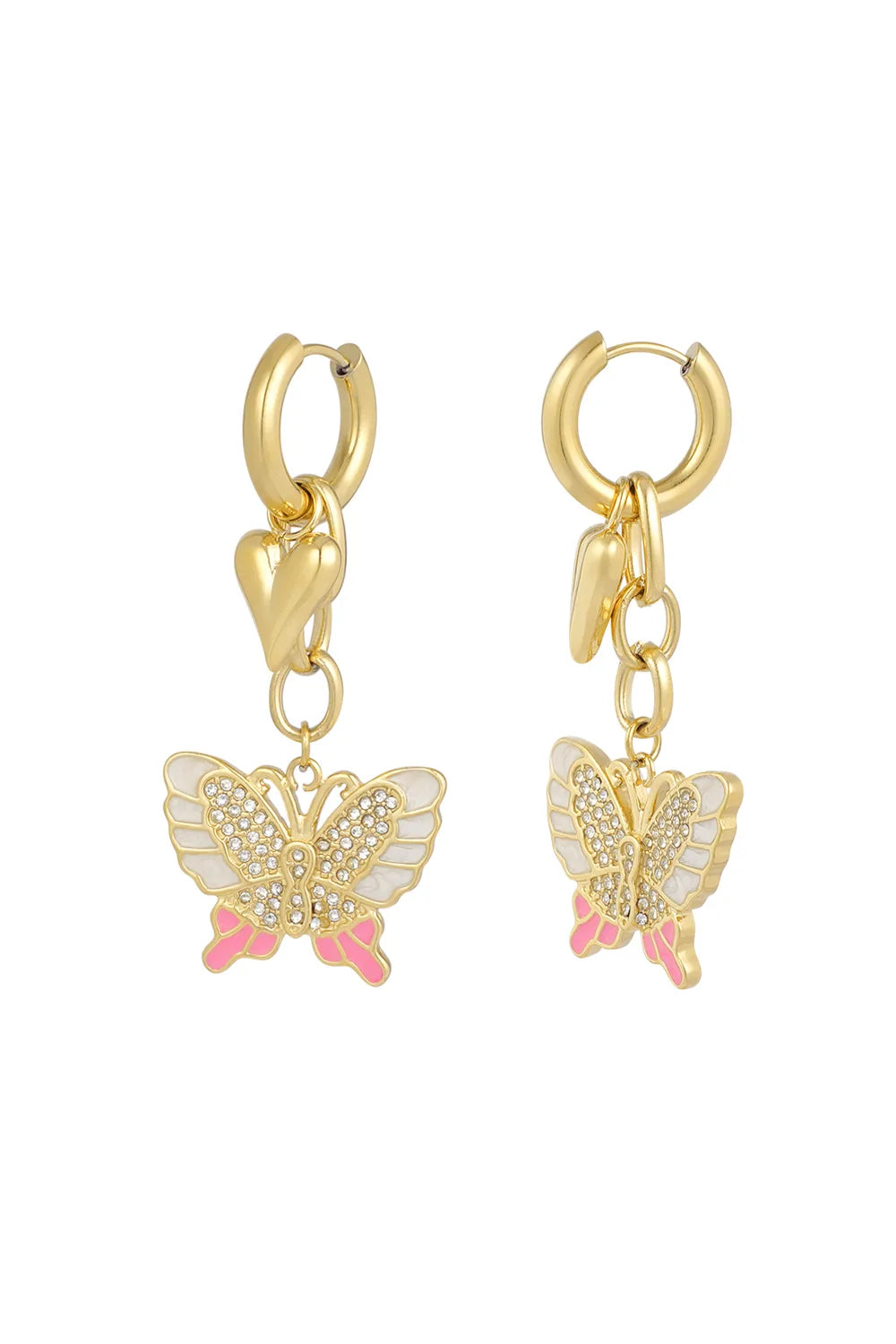 "Papillon" Crystal Butterfly & Heart Drop Huggie Earrings