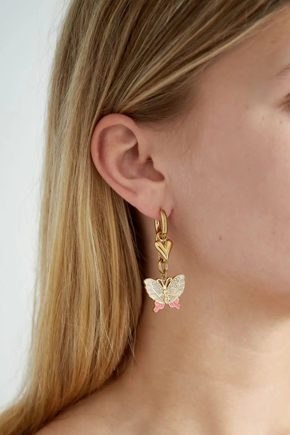 "Papillon" Crystal Butterfly & Heart Drop Huggie Earrings