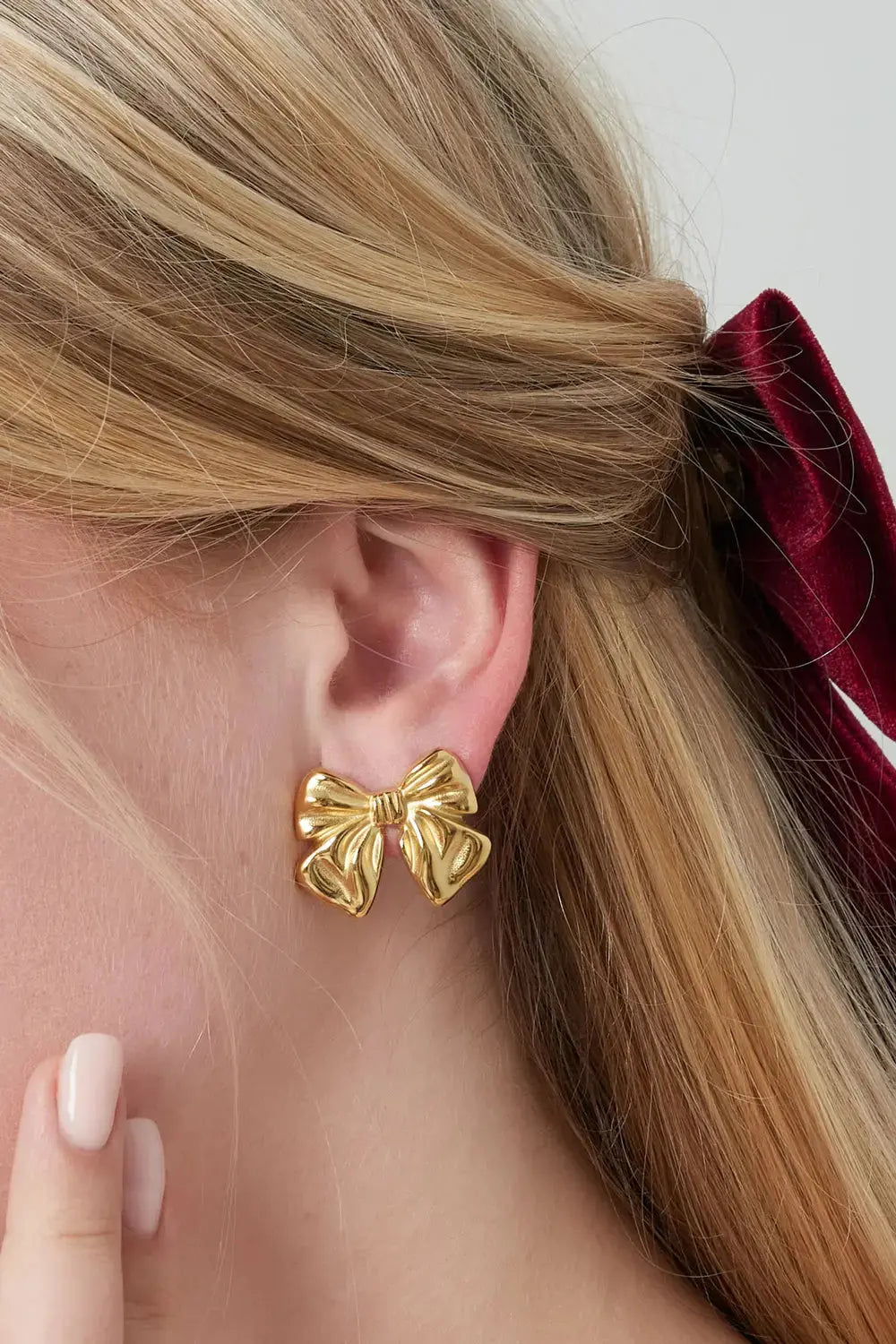 "Mignon" Sculpted Ribbon Bow Statement Stud Earrings yehwang