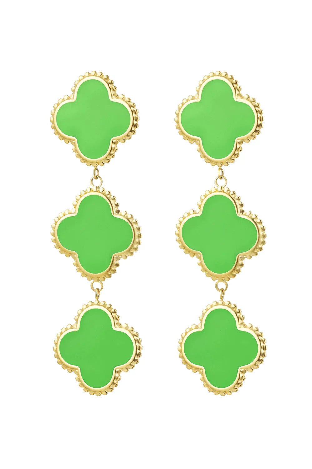 "Giselle" Triple Clover Enamel Drop Earrings