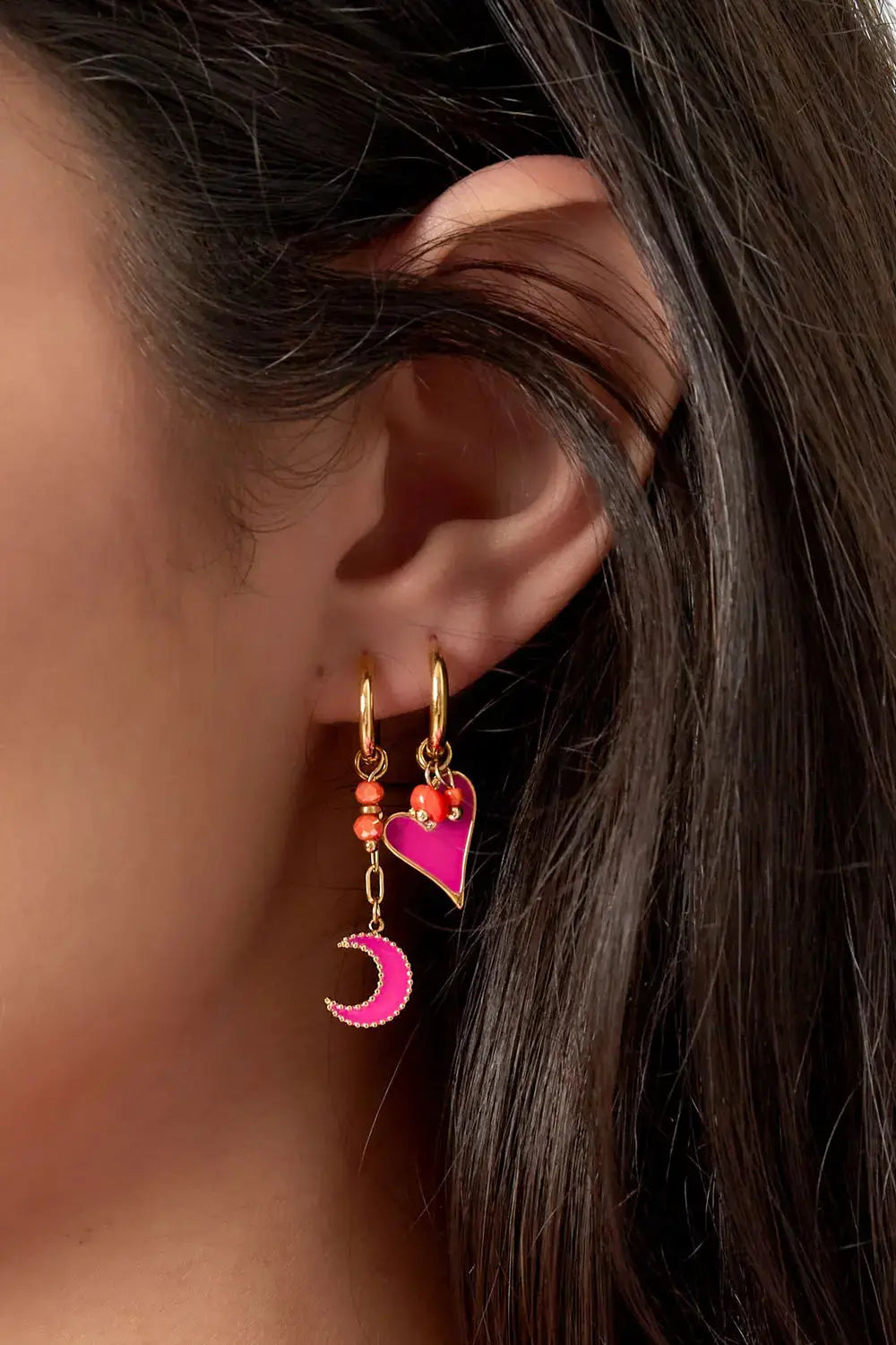 "Lola" Pink Enamel Heart Charm Earrings Ailani Jewels