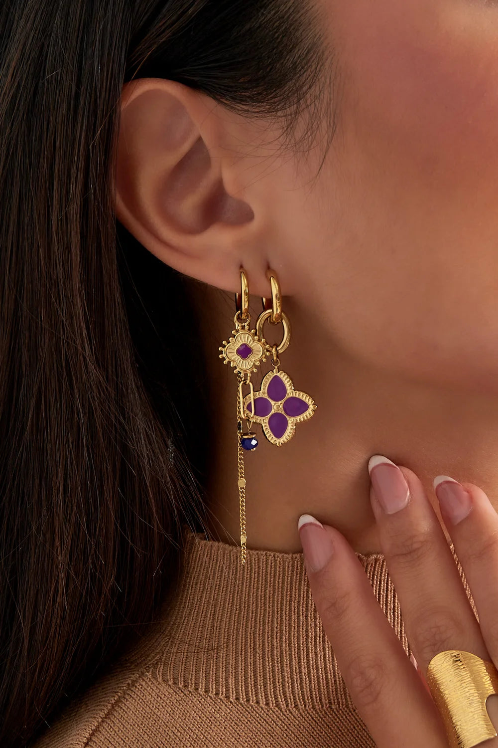 "Giselle" Four-Petal Blossom Drop Huggie Earrings