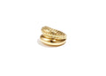 A gold-plated statement double-row ring featuring one smooth, high-polish dome band overlapping with a textured, hammered gold band. lira-textured-double-row-ring.webp