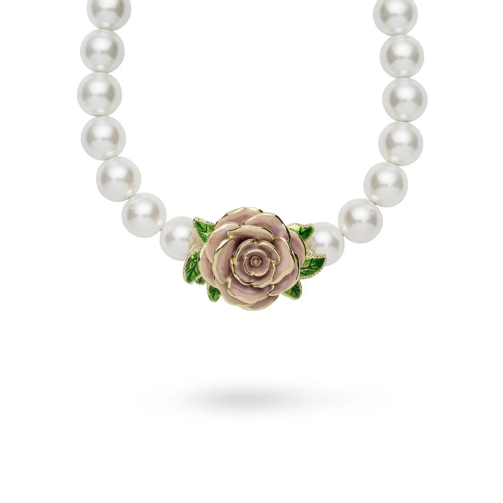 Vintage Rose Necklace, Pearl Floral Necklace, Vintage Pearl Jewellery, Pink Rose Pearl Necklace, Waterproof Pearl Jewellery, Tarnish-Free Gold Necklace, Coquette Aesthetic, Heirloom Style Jewellery.