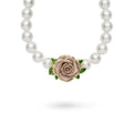Vintage Rose Necklace, Pearl Floral Necklace, Vintage Pearl Jewellery, Pink Rose Pearl Necklace, Waterproof Pearl Jewellery, Tarnish-Free Gold Necklace, Coquette Aesthetic, Heirloom Style Jewellery.