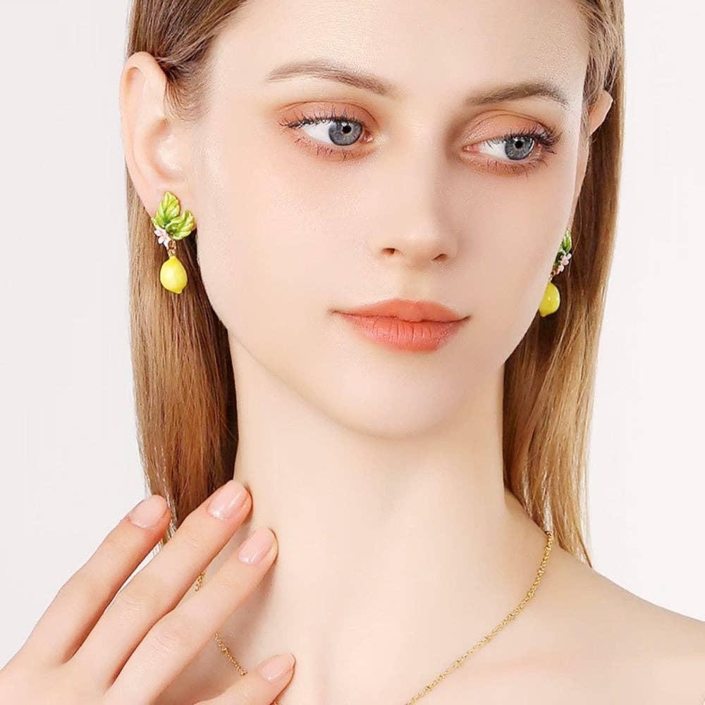 "Limone" Hand-Painted Enamel Drop Earrings