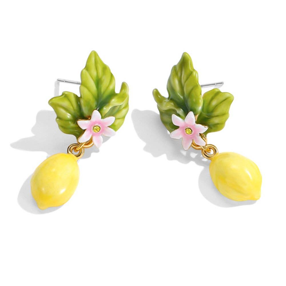 "Limone" Hand-Painted Enamel Drop Earrings
