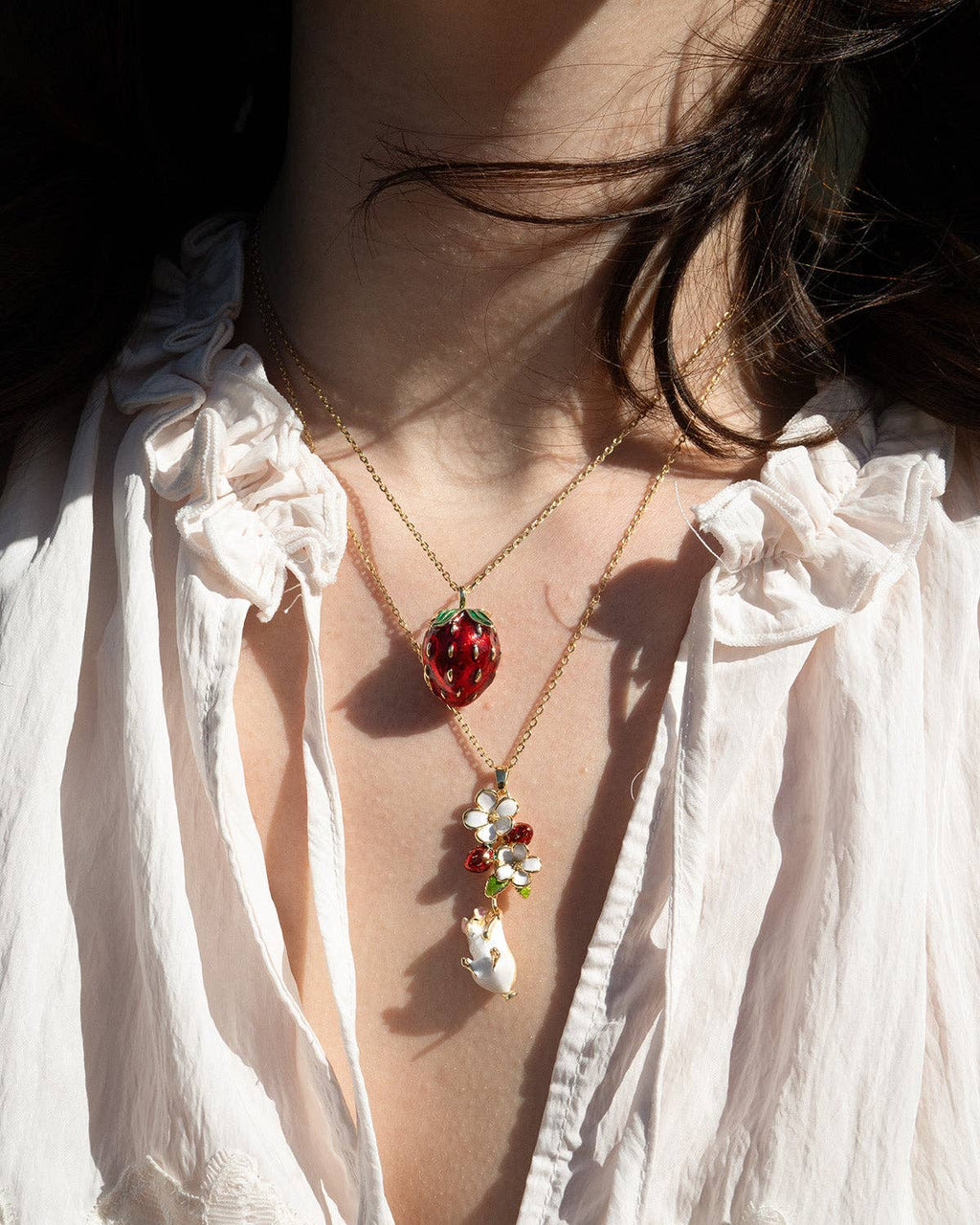 "Sweet Secret" Opening Strawberry Mouse Pendant Necklace