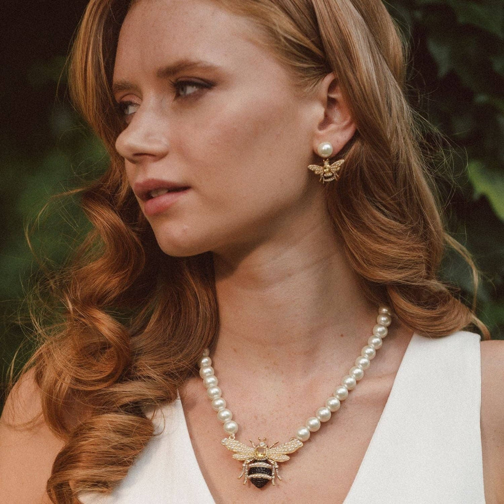 "Queen Bee" Pearl Front-Back Statement Earrings